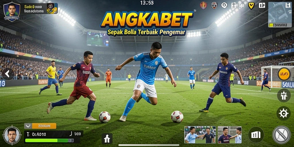 Tampilan screenshot utama ANGKABET menampilkan aksi seru di lapangan sepak bola.