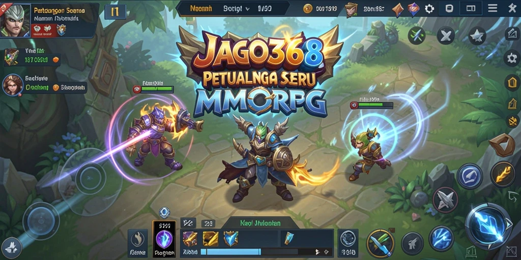 Tangkapan layar gameplay JAGO368 menampilkan pertarungan seru antara karakter dalam dunia MMORPG.