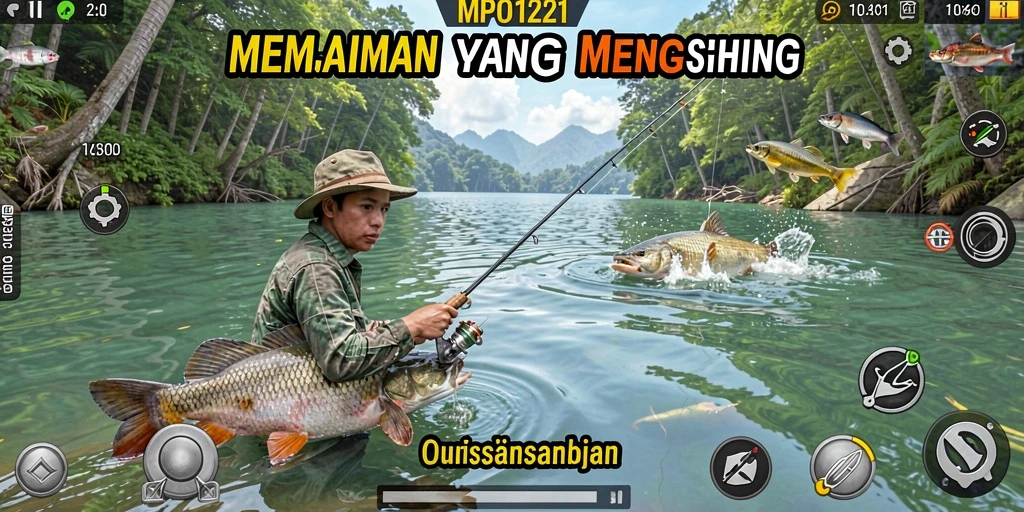 Tampilan gameplay seru di MPO1221 dengan aktivitas memancing.
