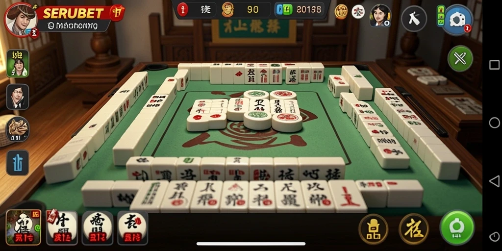 Tampilan menarik gameplay SERUBET dalam permainan Mahjong.