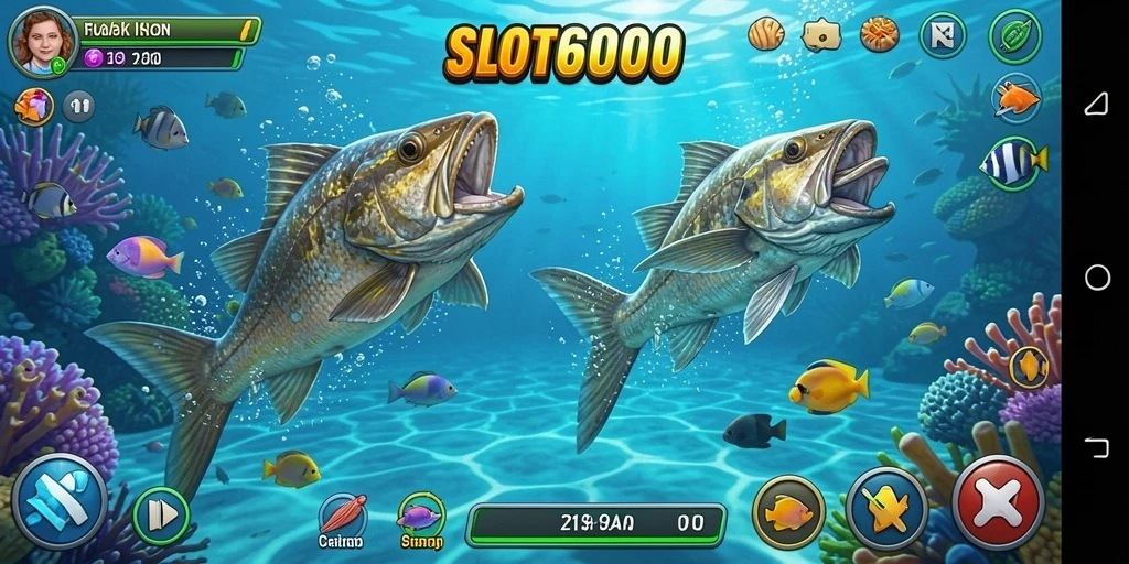 Tampilan gameplay SLOT6000 yang seru dan dinamis saat menembak ikan.