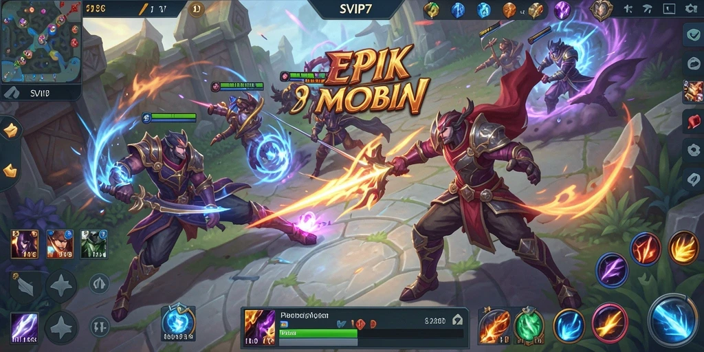 Screenshot gameplay intens dari SVIP7 dalam pertempuran MOBA.