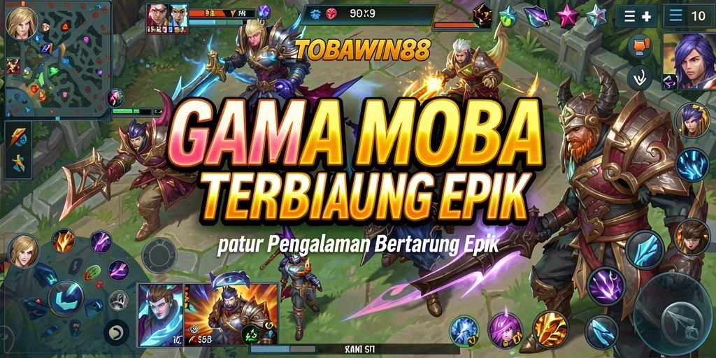Screenshot utama TOBAWIN88 menampilkan aksi seru gameplay MOBA.