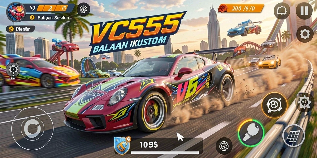 Tampilan gameplay Racing VC55 yang mendebarkan dan seru.